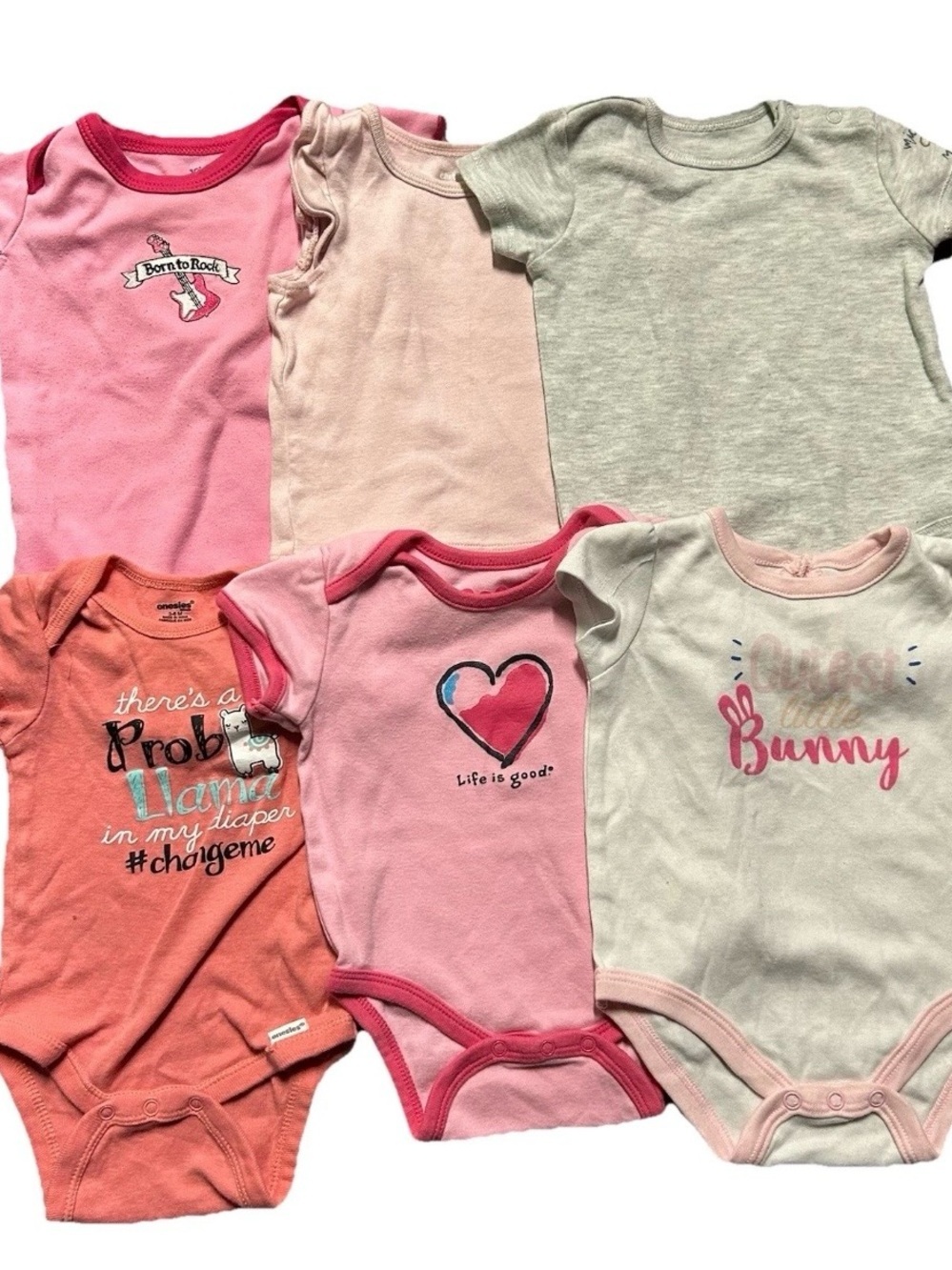 Baby Girl Short Sleeve Bodysuits Pink Life Is Good Solid Size 3-6 Months